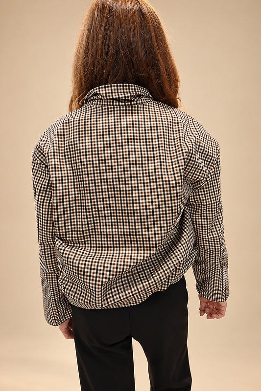 Chaqueta Corta de Cuadros con Cremallera