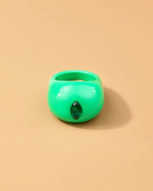Anillo Verde Volumen con Lágrima Azul