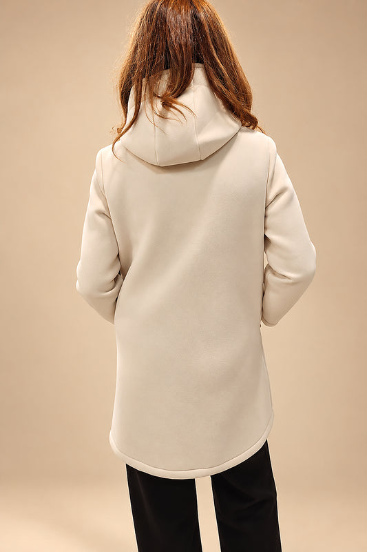 Chaqueta Larga con Capucha y Bolsillos