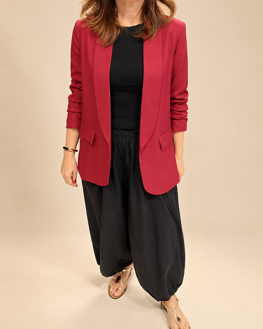 Blazer Burdeos con Mangas Fruncidas