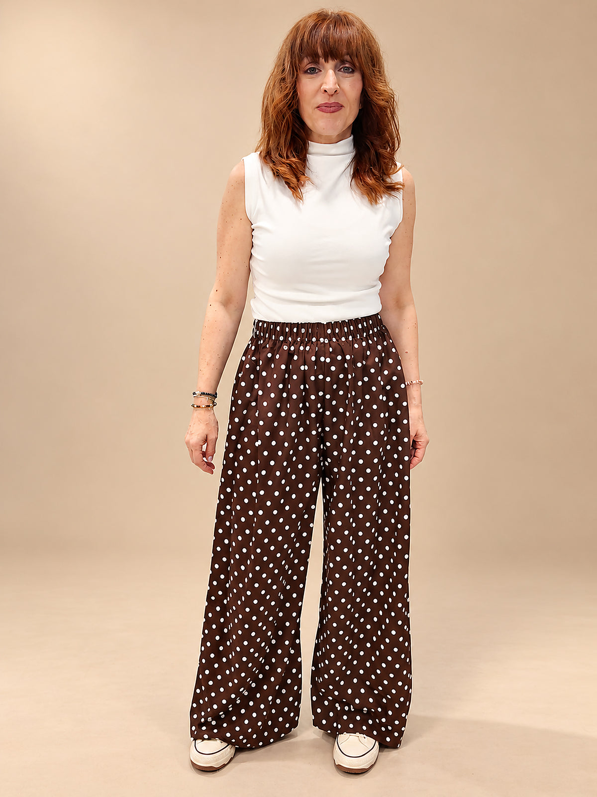 Pantalón Palazzo Marrón de Lunares Blancos