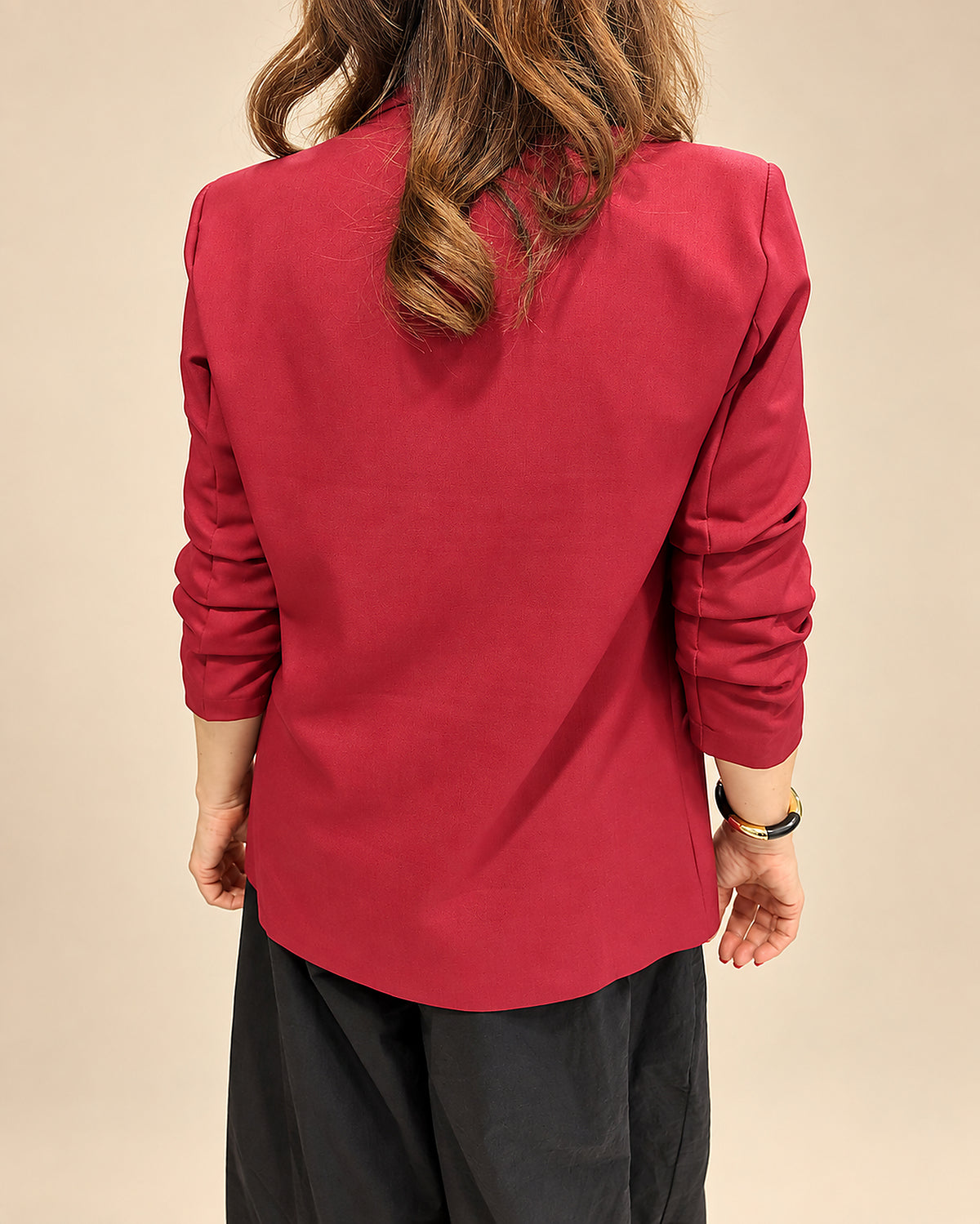 Blazer Burdeos con Mangas Fruncidas
