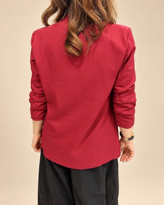 Blazer Burdeos con Mangas Fruncidas