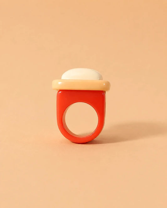 Anillo Naranja y Crema Geométrico