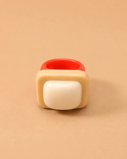 Anillo Naranja y Crema Geométrico