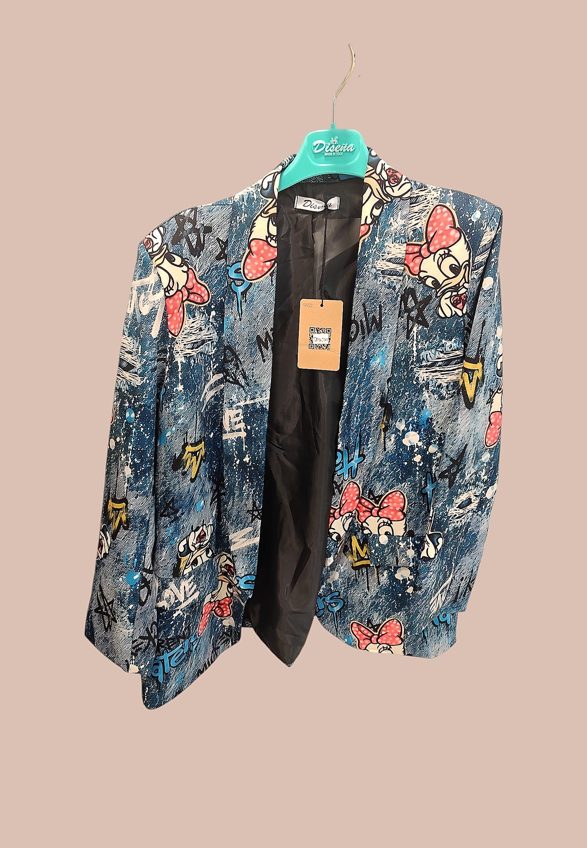 Blazer Azul con Estampado Ilustrado Pop