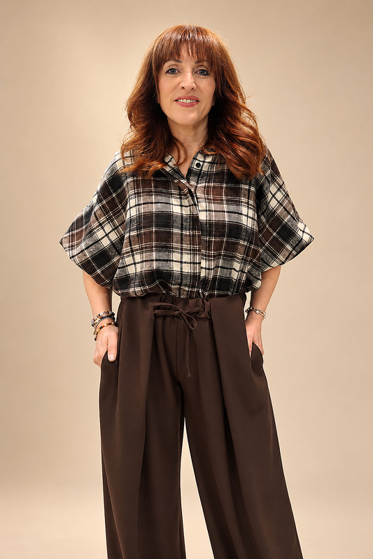 Blusa Oversize de Cuadros y Manga Amplia