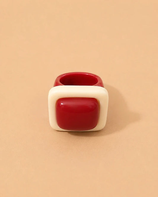 Anillo Granate y Crema Geométrico