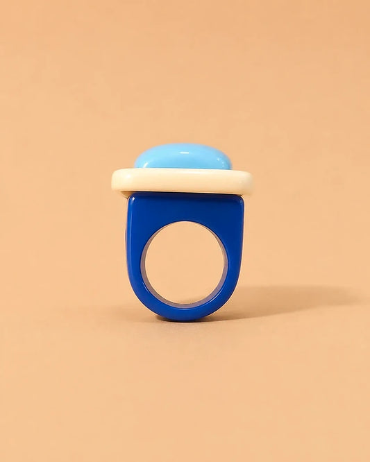 Anillo Azul y Crema Geométrico
