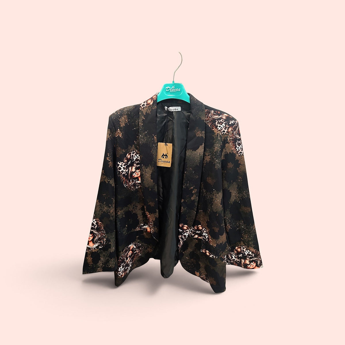 Blazer Negro con Estampado Artístico Multicolor