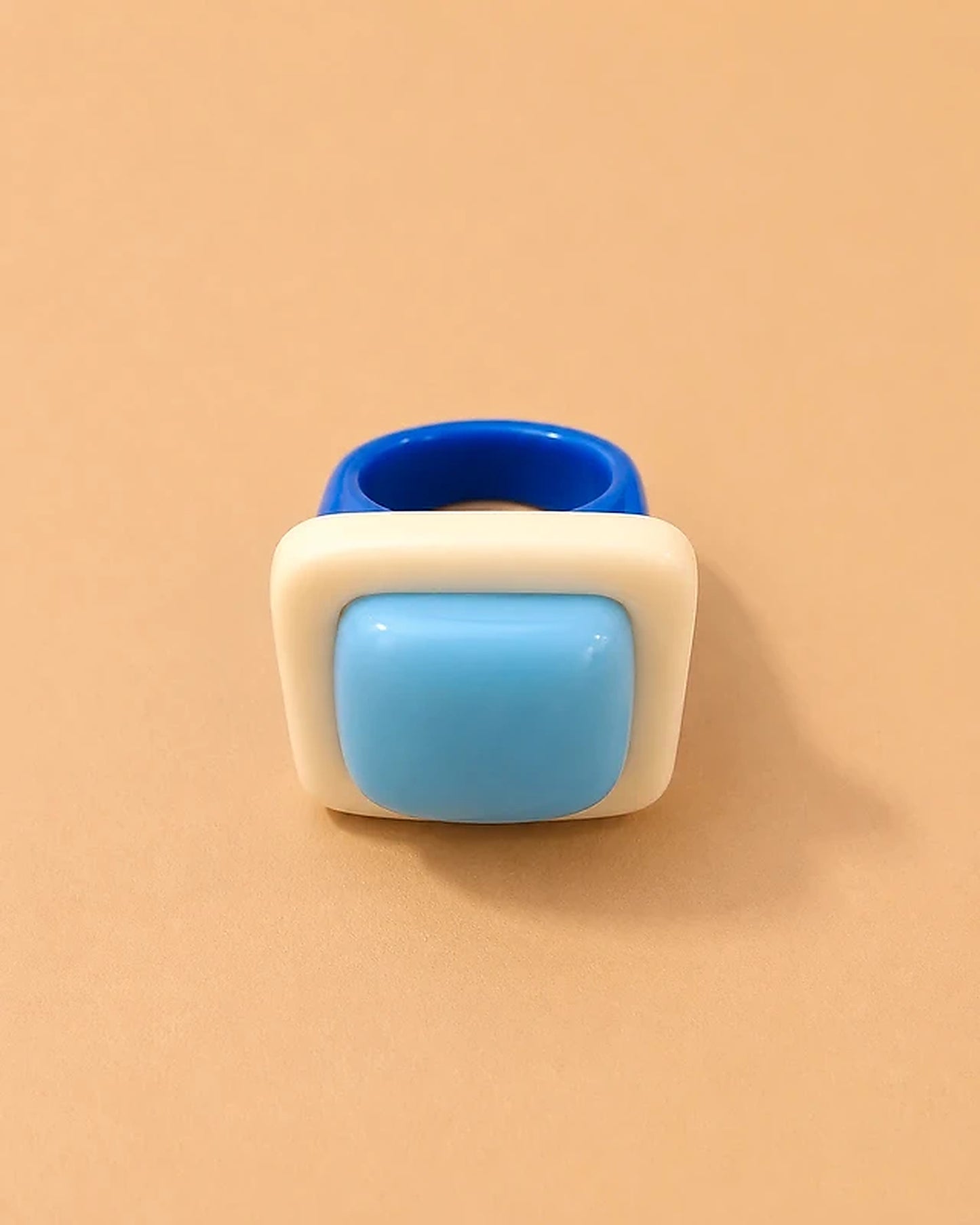 Anillo Azul y Crema Geométrico