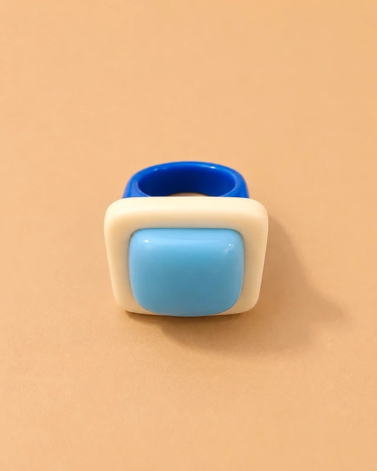 Anillo Azul y Crema Geométrico