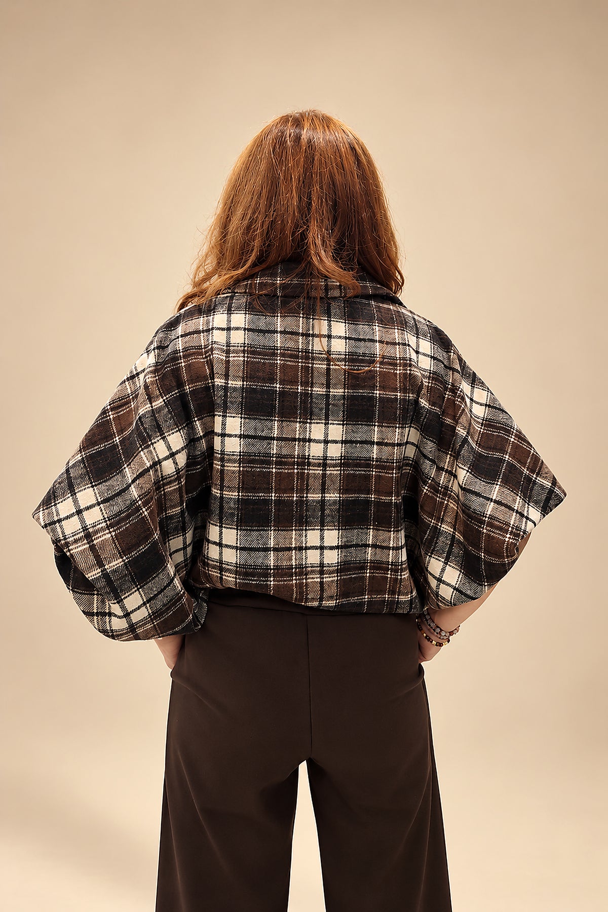 Blusa Oversize de Cuadros y Manga Amplia