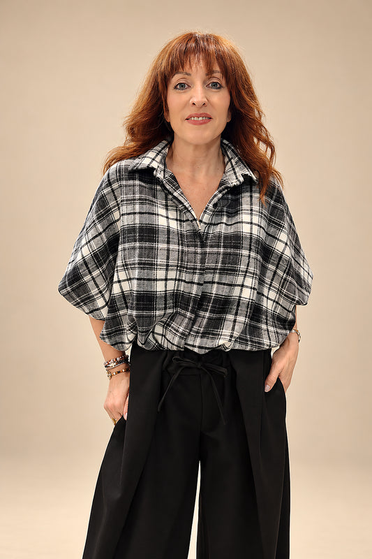 Blusa Oversize de Cuadros y Manga Amplia