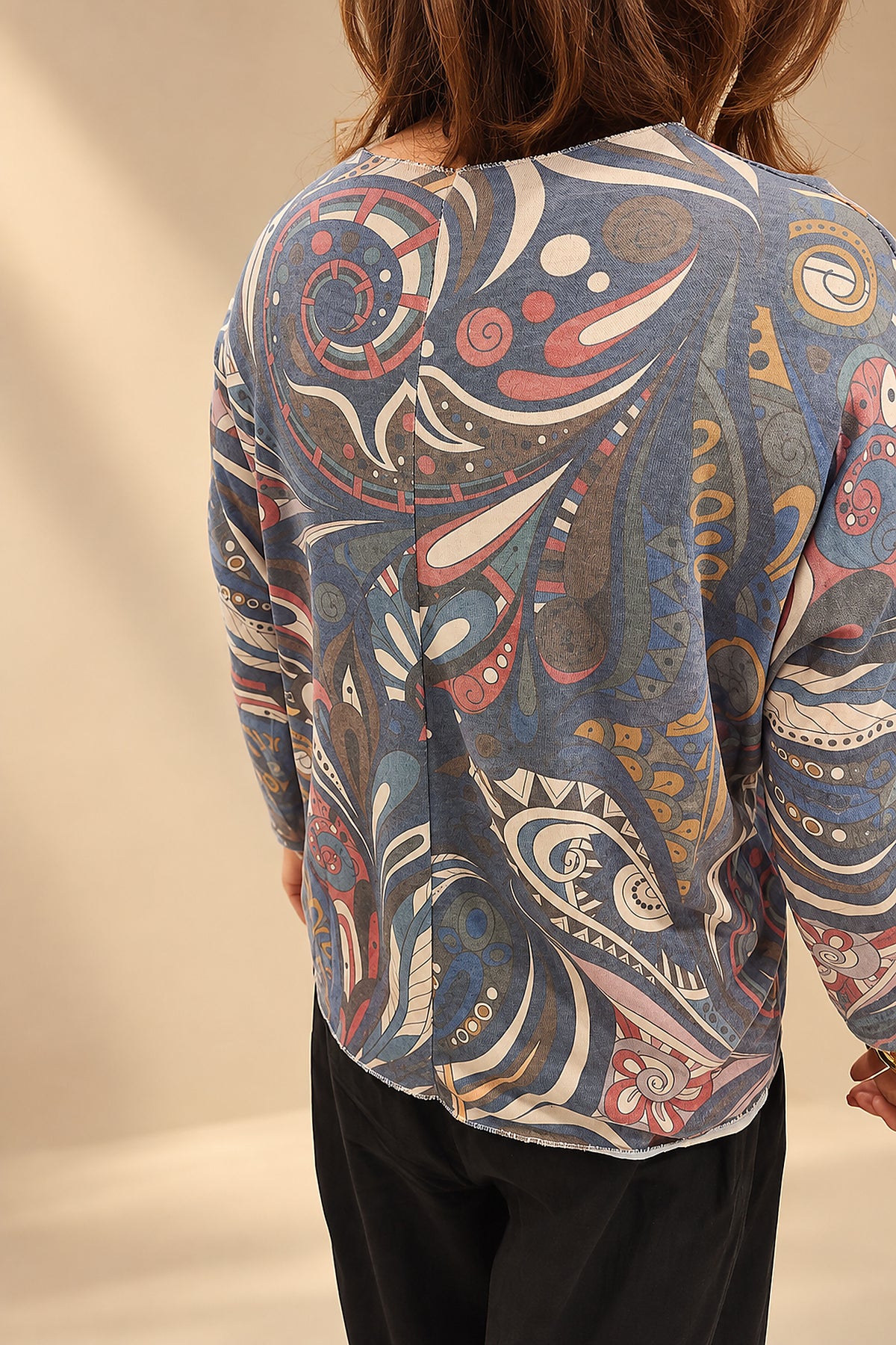 Camiseta Manga Larga con Estampado Paisley Azul