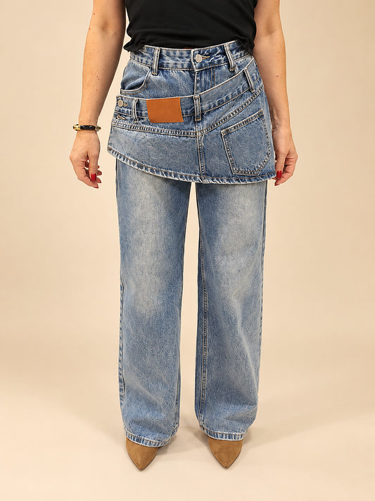 Vaquero Denim de Pierna Ancha con Panel JOT