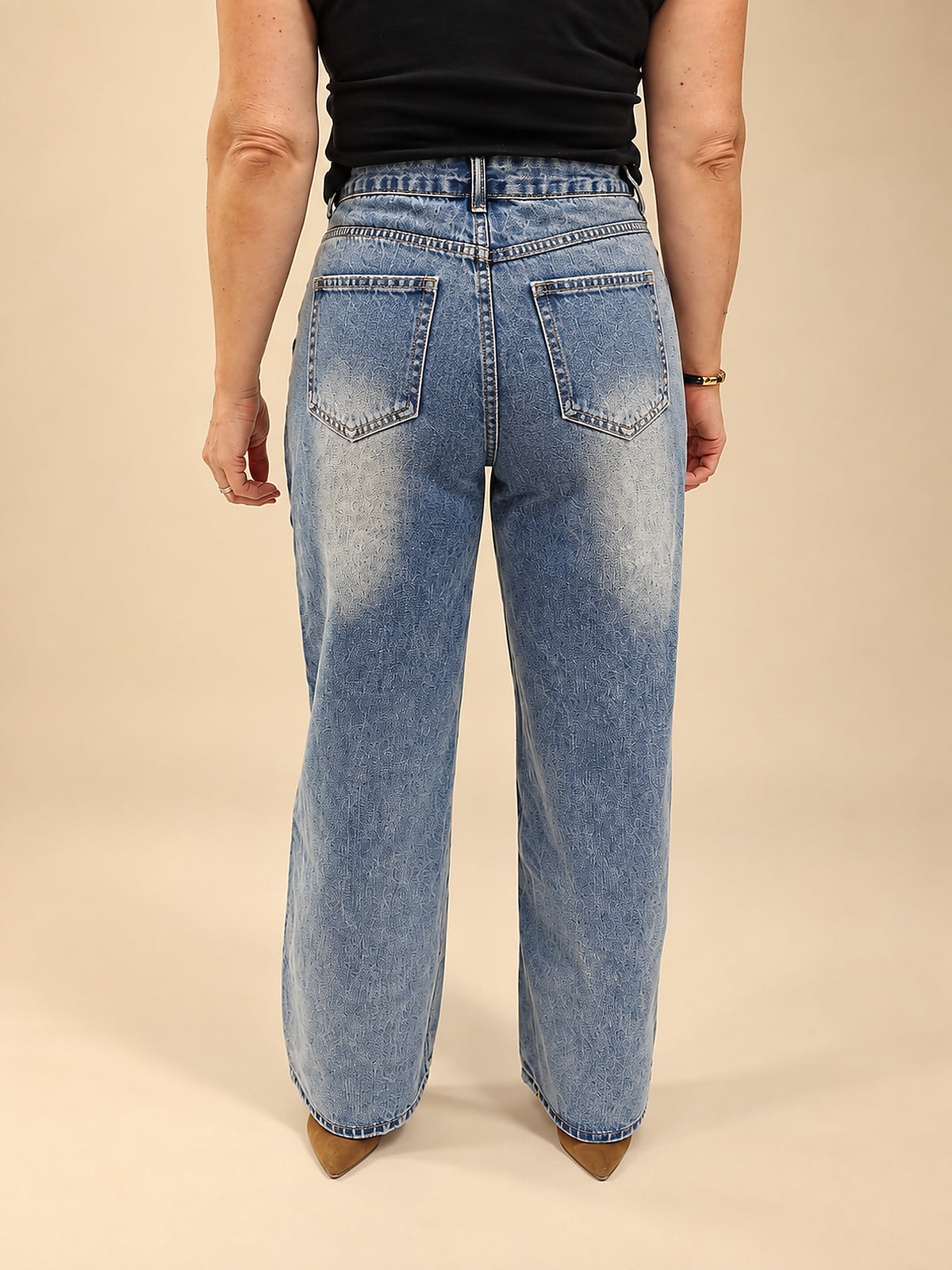 Vaquero Denim de Pierna Ancha con Panel JOT