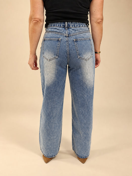 Vaquero Denim de Pierna Ancha con Panel JOT