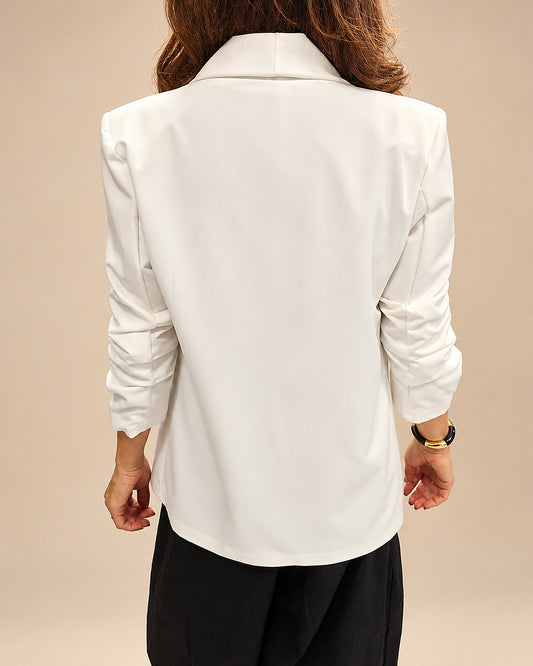 Blazer Blanco Fluido con Mangas Fruncidas