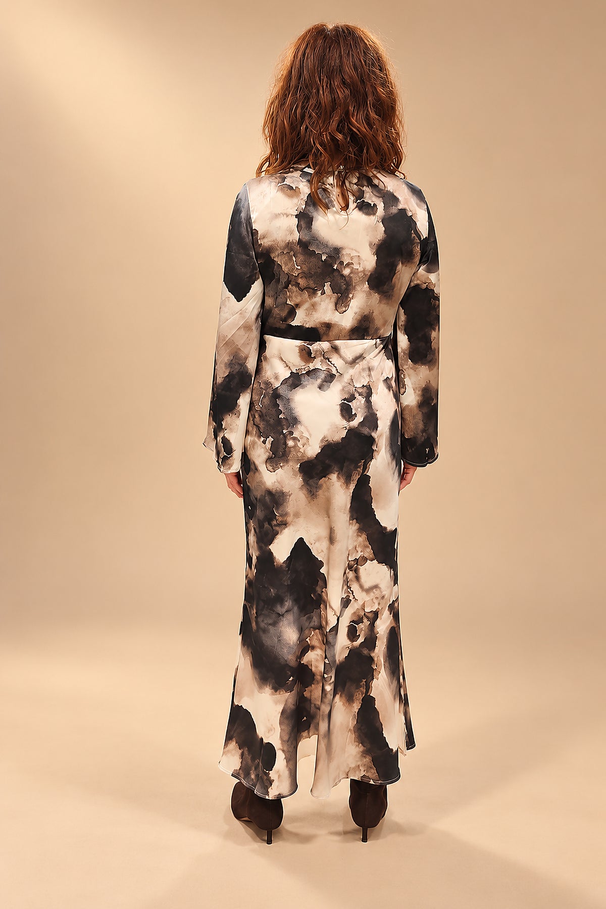 Vestido Maxi Estampado Acuarela con Manga Campana