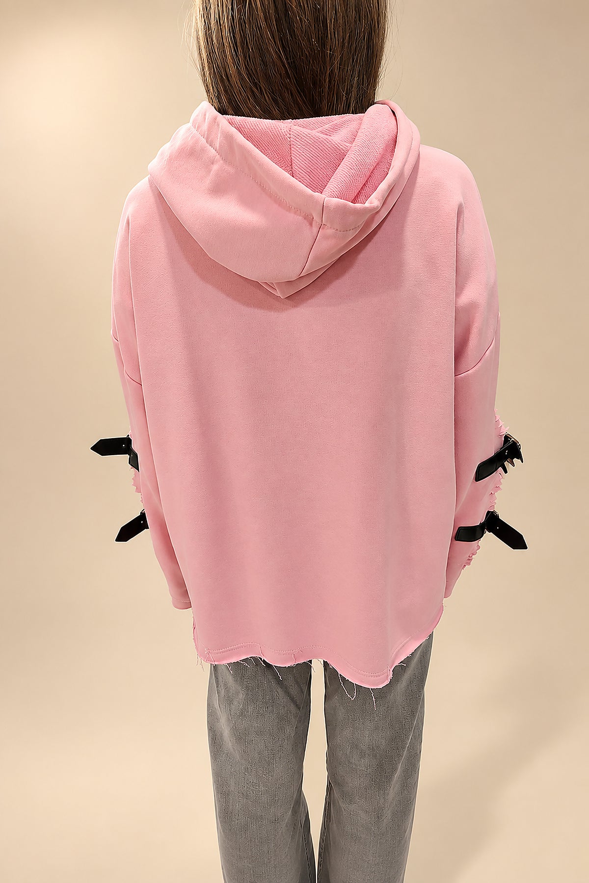Sudadera OverSize Rosa Desgastada Hebillas