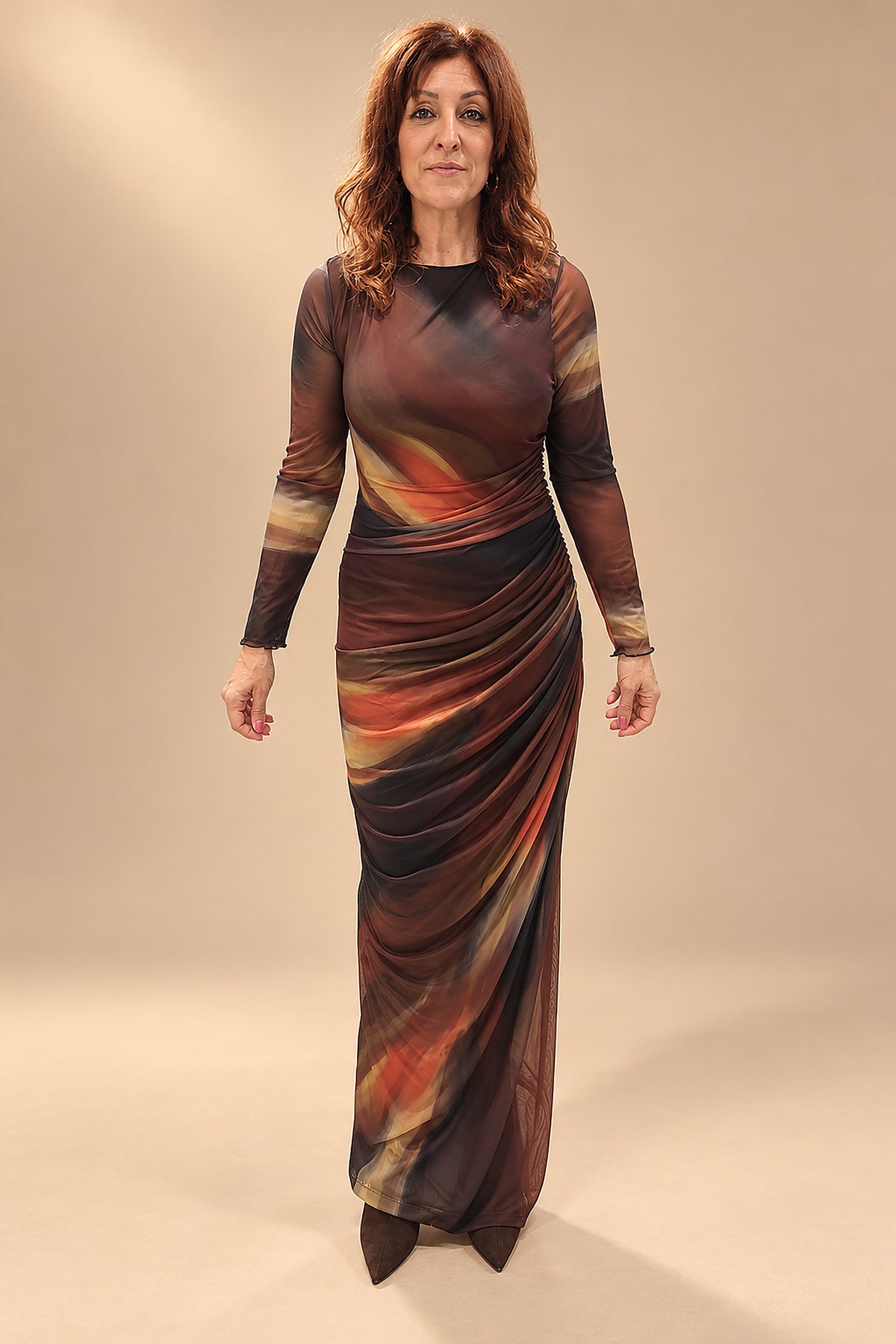 Vestido Maxi Estampado con Fruncido Lateral