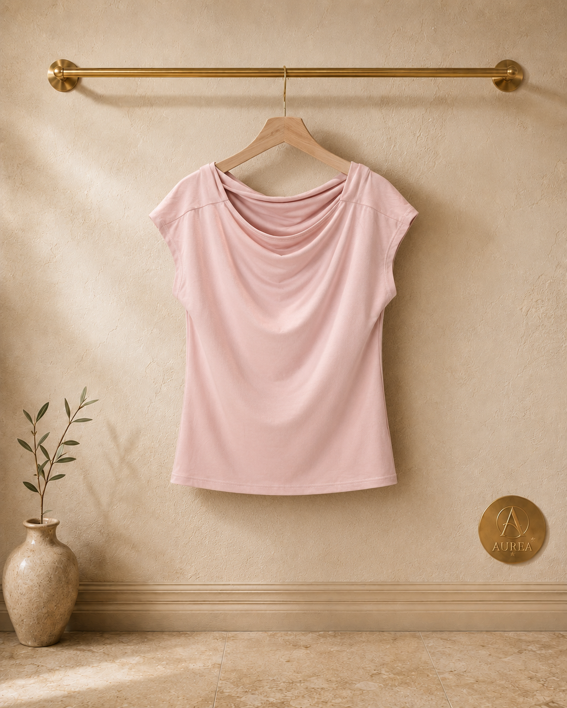 Camiseta Rosa con Escote Drapeado