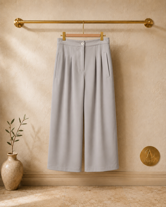 Pantalón Culotte Gris Perla con Pinzas