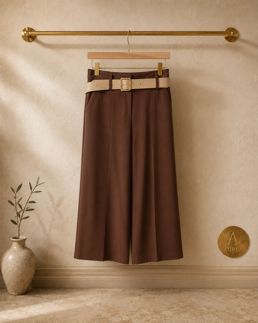 Pantalón Culotte Marrón con Detalle de Cinturón