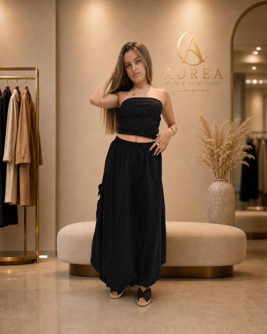 Pantalón Palazzo Negro de Caída Amplia