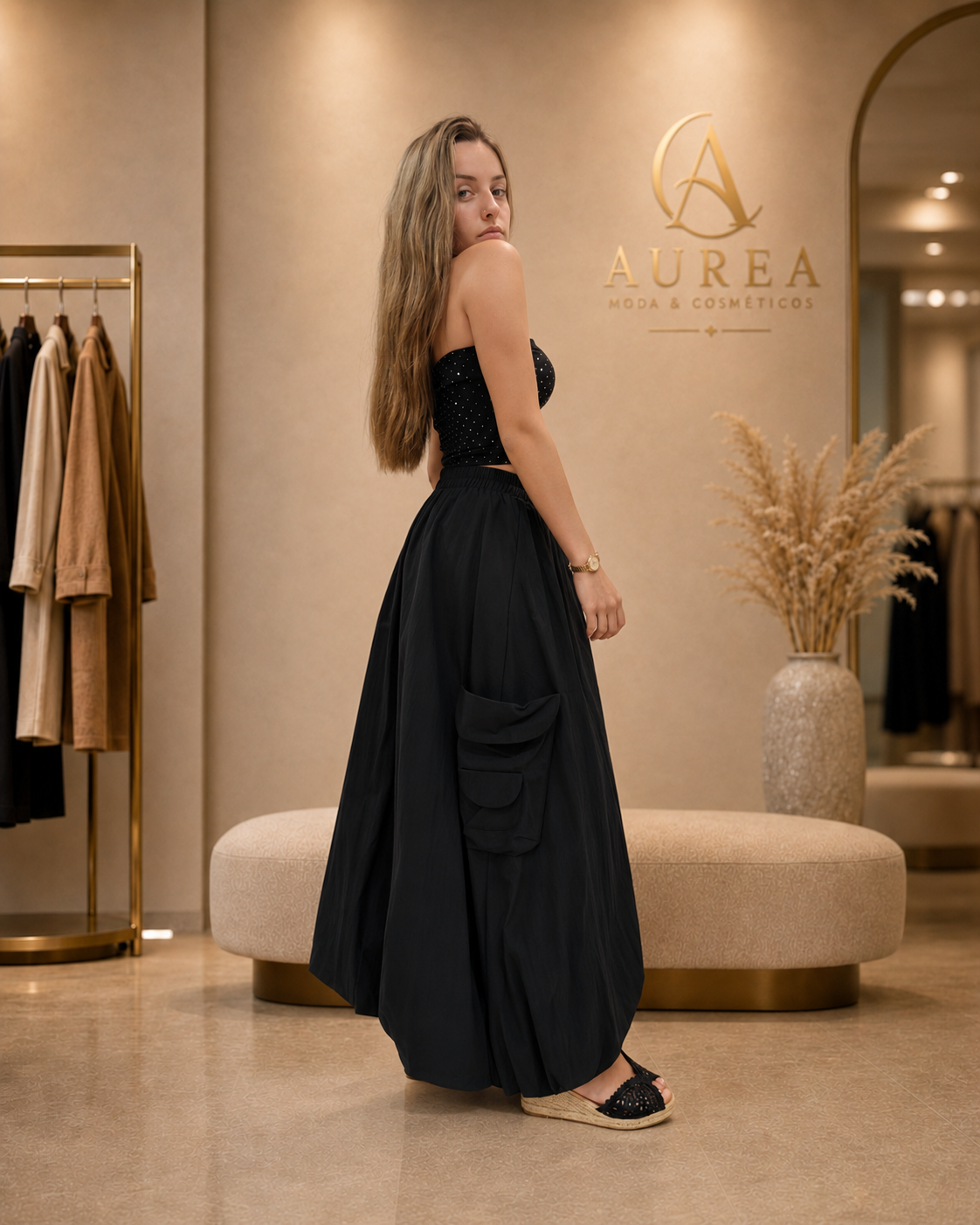 Pantalón Palazzo Negro de Caída Amplia