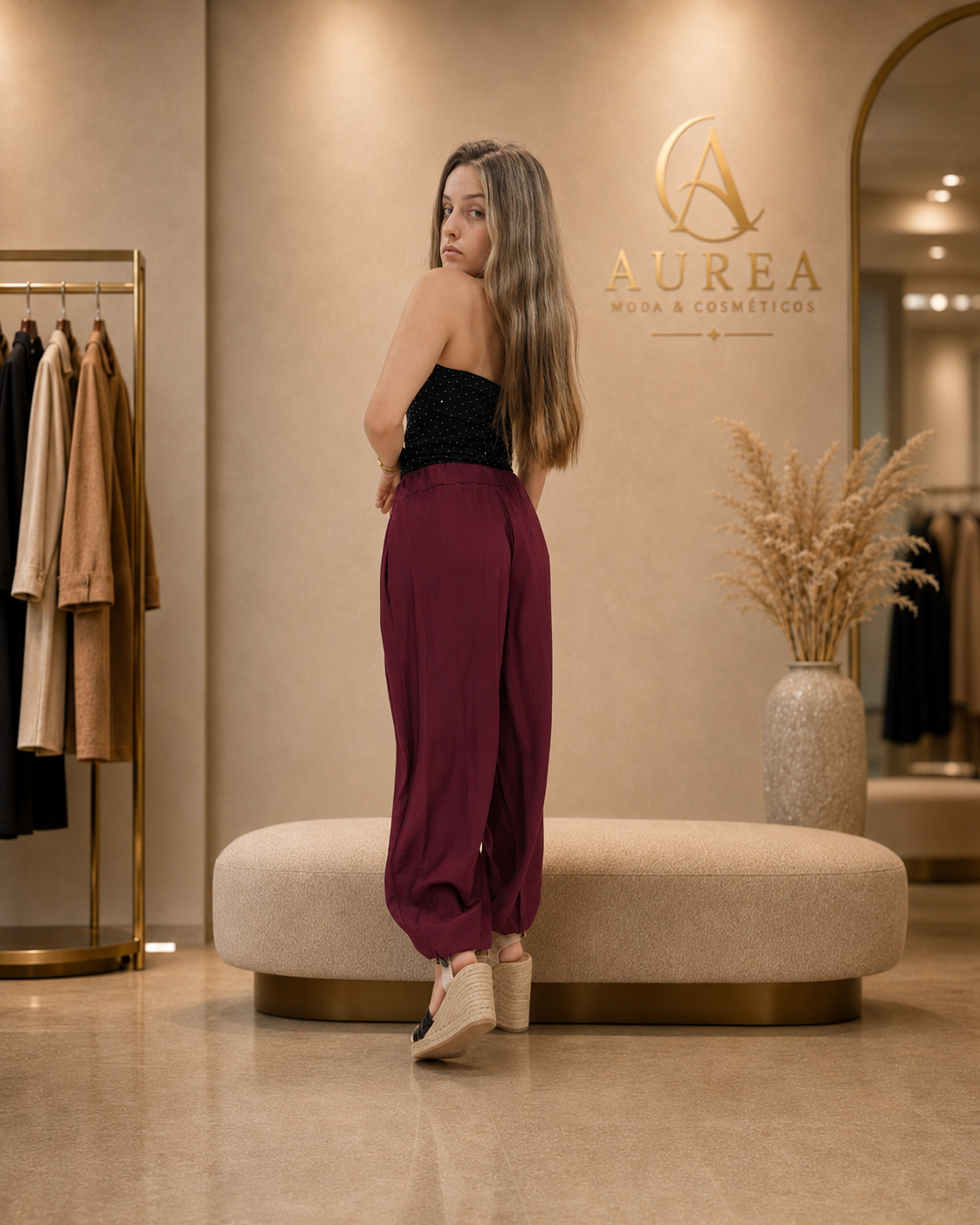 Pantalón Bombacho Granate de Corte Fluido