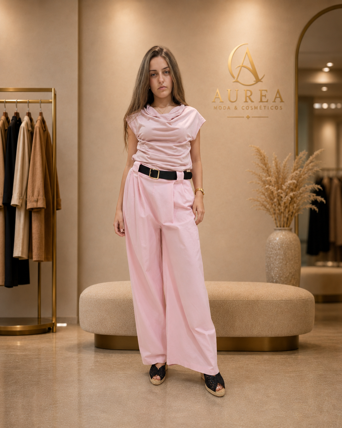 Pantalón Palazzo Rosa de Corte Elegante