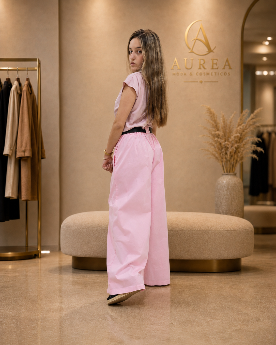 Pantalón Palazzo Rosa de Corte Elegante