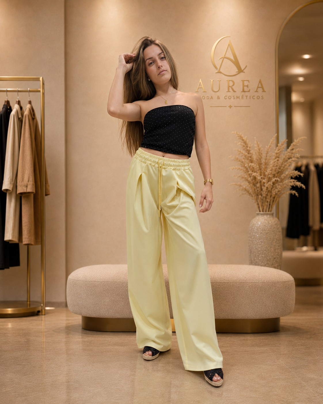 Pantalón Palazzo Amarillo de Caída Fluida