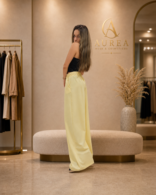 Pantalón Palazzo Amarillo de Caída Fluida