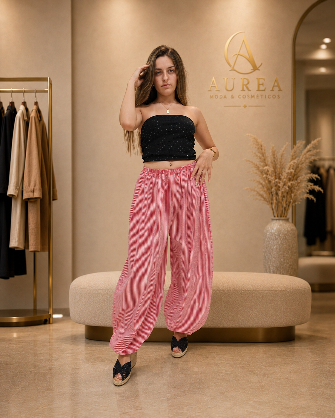 Pantalón Bombacho Rojo de Rayas