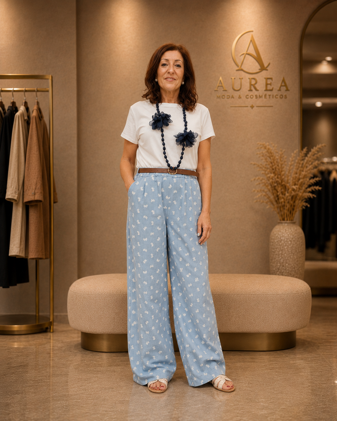 Pantalón Palazzo Azul Cielo con Estampado Floral