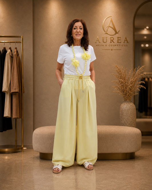 Pantalón Palazzo Amarillo de Caída Fluida