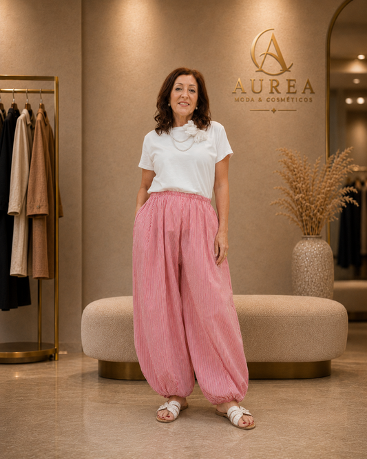 Pantalón Bombacho Rojo de Rayas