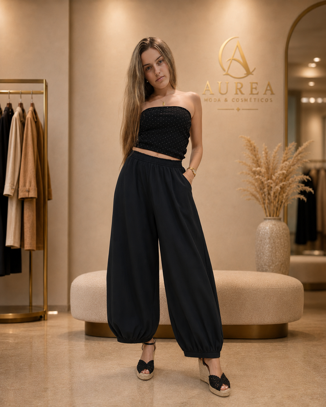 Pantalón Bombacho JOT Negro de Corte Fluido
