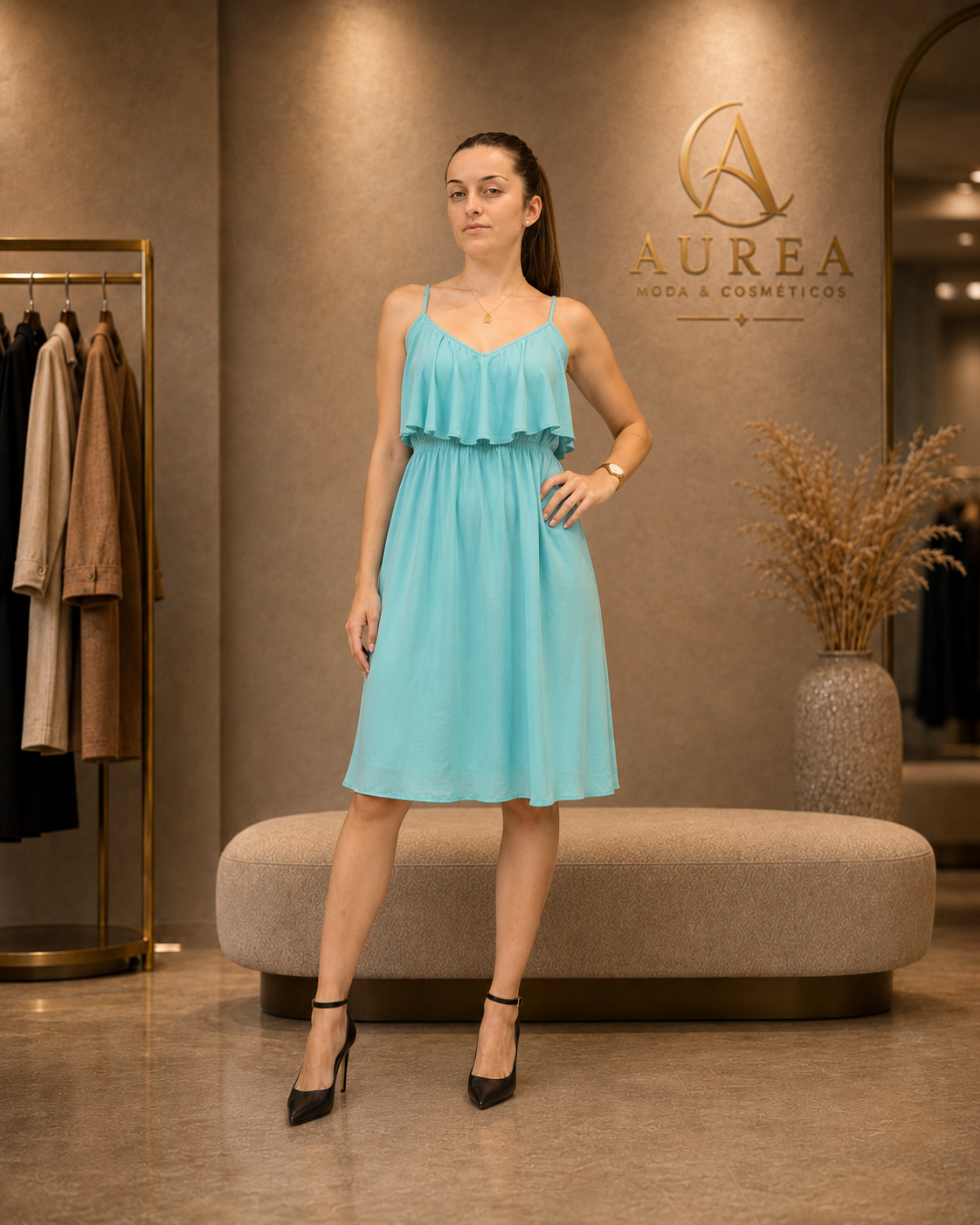 Vestido Corto Negro con Volante