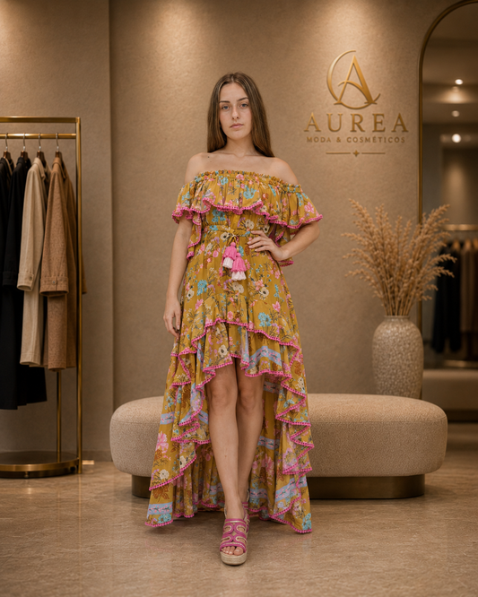 Vestido Asimétrico Floral JOT con Volantes