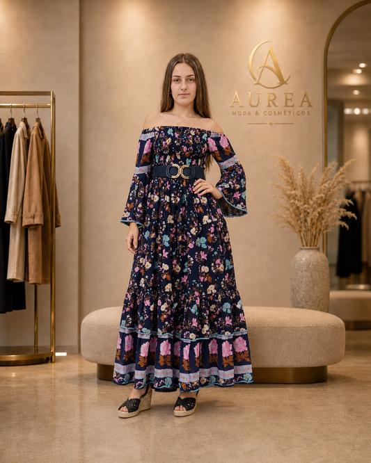 Vestido Largo Floral JOT con Escote Bardot