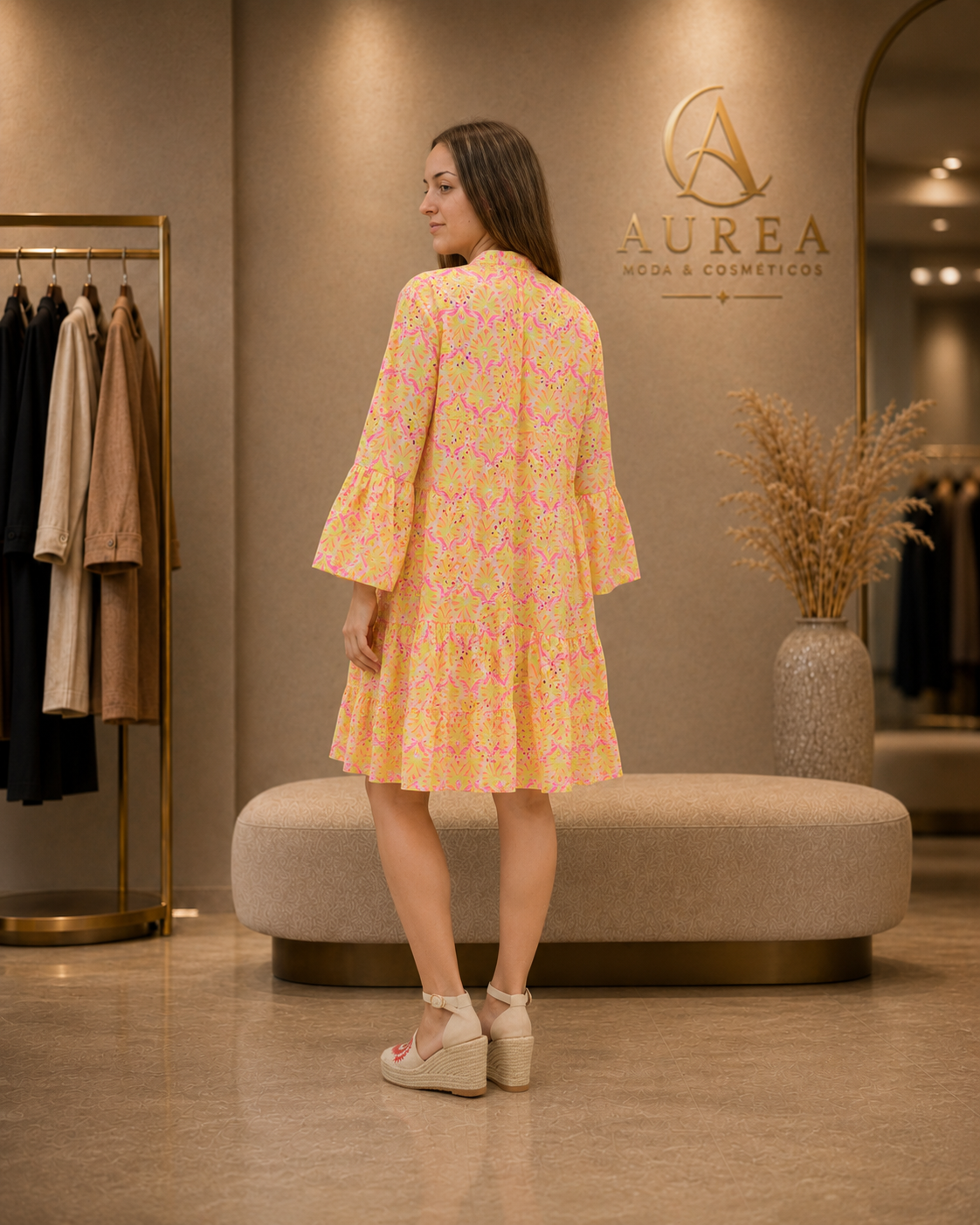 Vestido Corto JOT Lima Rosé con Manga Acampanada