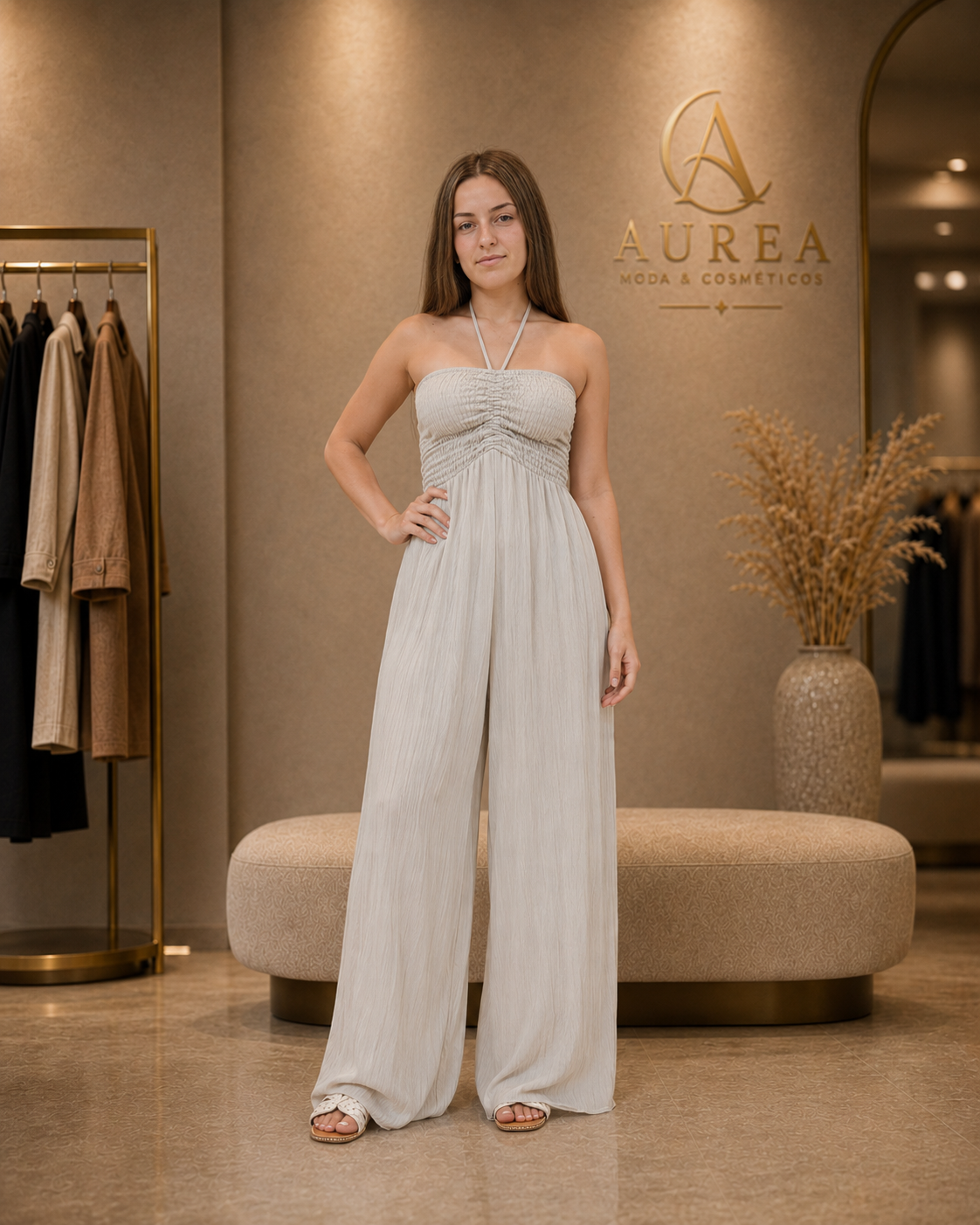 Mono Largo Blanco con Escote Halter