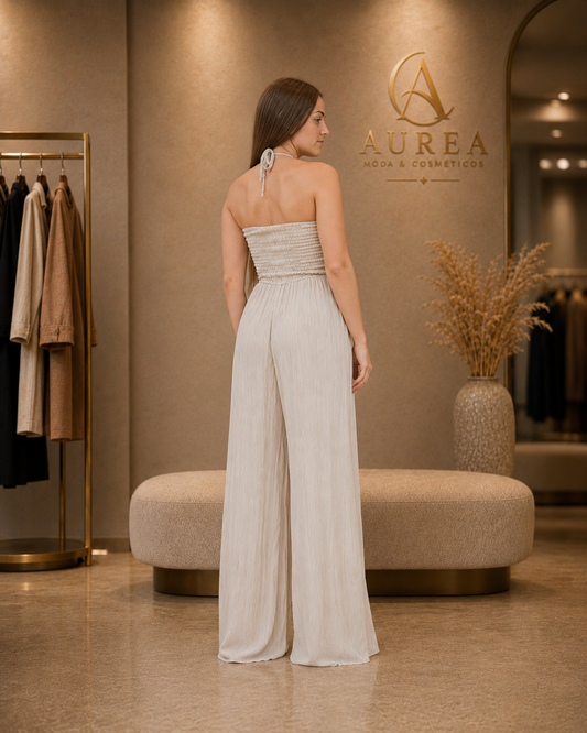 Mono Largo Blanco con Escote Halter