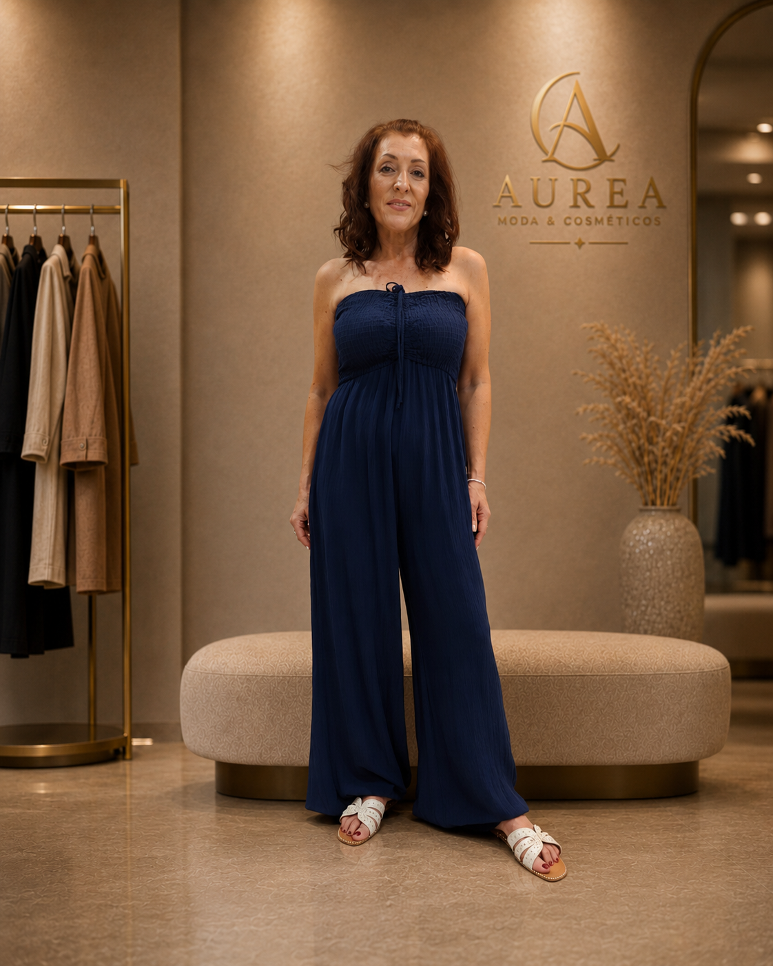 Mono Largo Azul Marino con Escote Halter