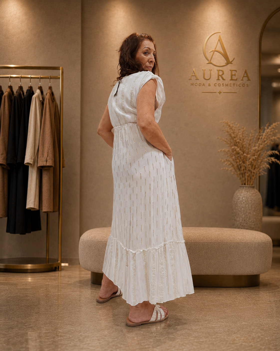 Vestido Largo Blanco Marfil con Escote Cruzado