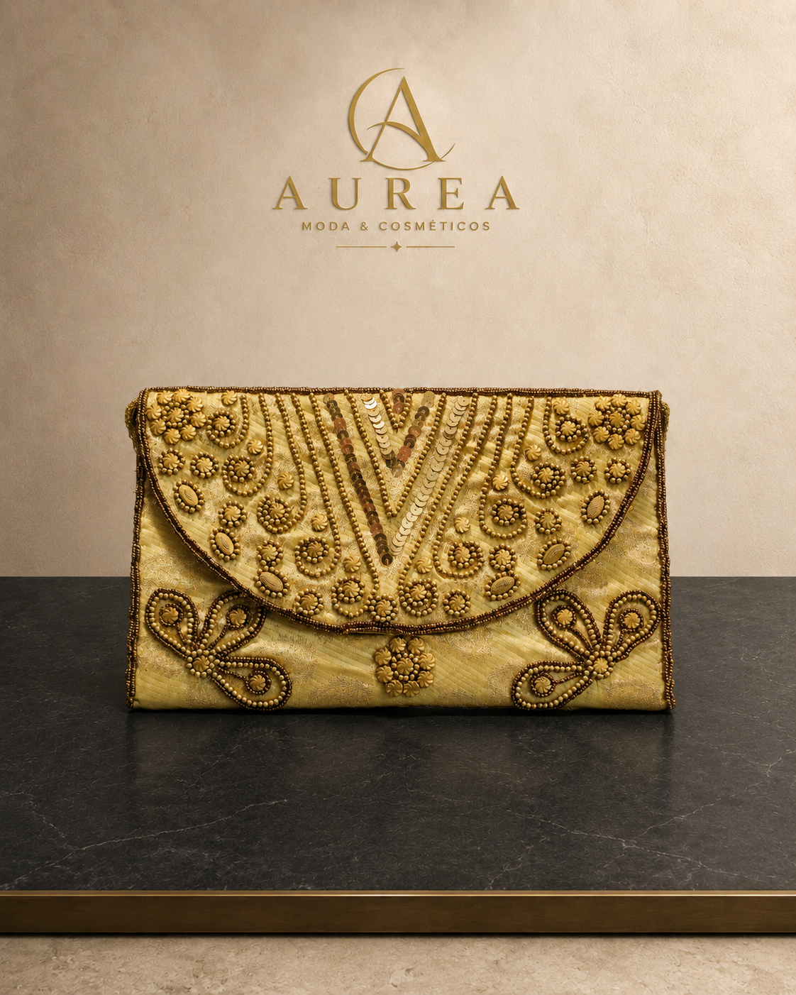 Bolso Clutch Bordado Maharani Dorado